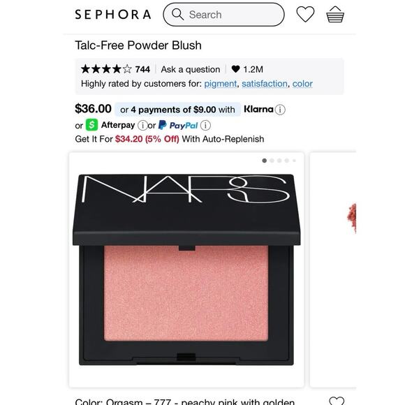 New NARS full size blush in color orgasm. 1/$28 or bundle 2/$48 MSRP $36-40 - Picture 3 of 6